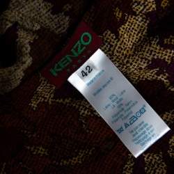 مملوكة مسبقًا جاكيت كينزو خفيف مزين رباط أمامي صوف مطبوع تجريدي بني مقاس كبير (لارج)