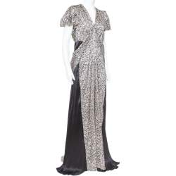 Pre Owned فستان ماكسي كينزو حرير قصات ديفوري مونوكرومي واسع مقاس كبير - لارج