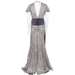 Pre Owned فستان ماكسي كينزو حرير قصات ديفوري مونوكرومي واسع مقاس كبير - لارج