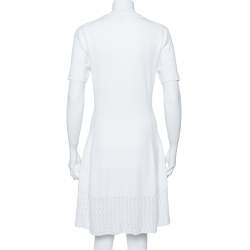 Pre Owned Kenzo White Perforated Knit Fit & Flare Dress L