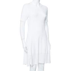 Pre Owned Kenzo White Perforated Knit Fit & Flare Dress L
