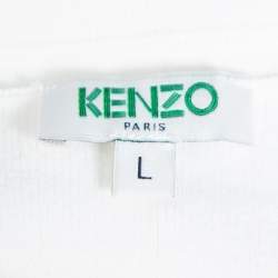 Pre Owned Kenzo White Perforated Knit Fit & Flare Dress L