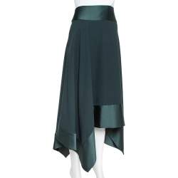 Pre Owned Kenzo Green Crepe & Satin Asymmetric Midi Skirt L