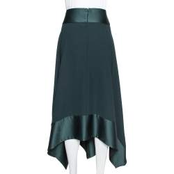 Pre Owned Kenzo Green Crepe & Satin Asymmetric Midi Skirt L