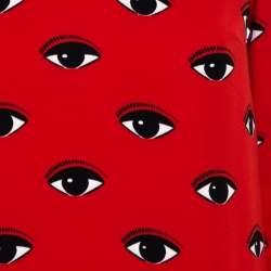 Pre Owned Kenzo Red Lotus Eye Printed Crepe Shift Dress S