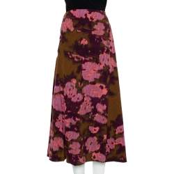 Pre Owned Kenzo Multicolor Abstract Printed Wool Smocked Detail Midi Skirt L