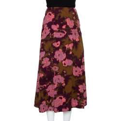 Pre Owned Kenzo Multicolor Abstract Printed Wool Smocked Detail Midi Skirt L