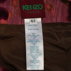 Pre Owned Kenzo Multicolor Abstract Printed Wool Smocked Detail Midi Skirt L