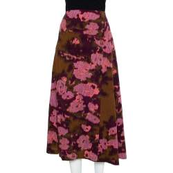 Pre Owned Kenzo Multicolor Abstract Printed Wool Smocked Detail Midi Skirt L