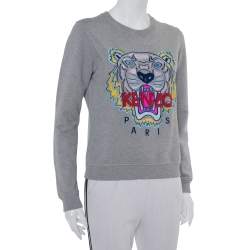 Kenzo Grey Tiger Motif Embroidered Cotton Crewneck Sweatshirt M