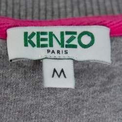 Pre Owned Kenzo Grey Tiger Motif Embroidered Cotton Crewneck Sweatshirt M
