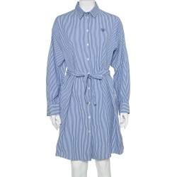 Kenzo Blue & White Striped Cotton Belted Shirt Dress S
