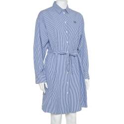 Kenzo Blue & White Striped Cotton Belted Shirt Dress S