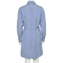 Kenzo Blue & White Striped Cotton Belted Shirt Dress S