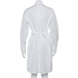 Pre Owned Kenzo White Tiger Embroidered Cotton Belted Shirt Dress S