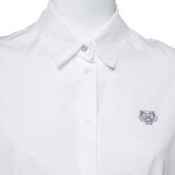 Pre Owned Kenzo White Tiger Embroidered Cotton Belted Shirt Dress S