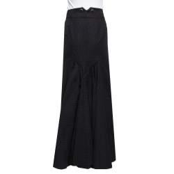 Pre Owned Kenzo Black Cotton Polka Dot Pleated Back Detail Maxi Skirt L