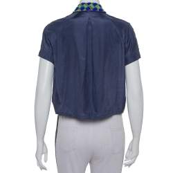 Pre Owned Kenzo Dark Grey Cotton & Silk Bead Embellished Button Front Crop Top S