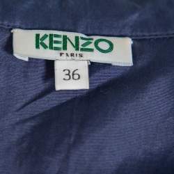 Pre Owned Kenzo Dark Grey Cotton & Silk Bead Embellished Button Front Crop Top S