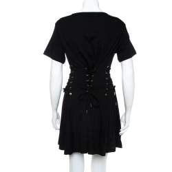 Pre Owned Kenzo Black Logo Printed Knit Corset Detail Mini Dress XS