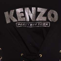 Pre Owned Kenzo Black Logo Printed Knit Corset Detail Mini Dress XS
