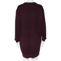 Pre Owned Kenzo Burgundy Wool Eye Embroidered Sweater Dress M