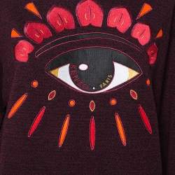 Pre Owned Kenzo Burgundy Wool Eye Embroidered Sweater Dress M