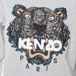 مملوكة مسبقًا Kenzo Grey Tiger Motif Embroidered Cotton Crewneck Sweatshirt S