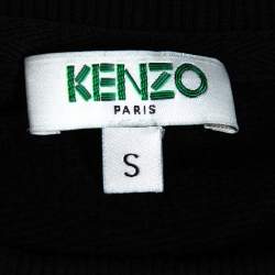 Pre Owned Kenzo Black Knit Logo Embroidered Side Zip Detail Sweatshirt S