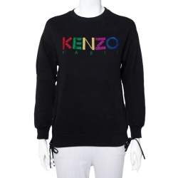 Pre Owned Kenzo Black Knit Logo Embroidered Side Zip Detail Sweatshirt S
