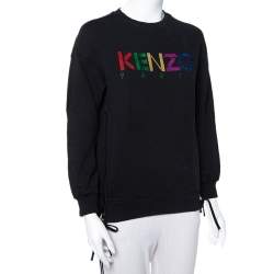 Pre Owned Kenzo Black Knit Logo Embroidered Side Zip Detail Sweatshirt S