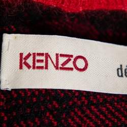Pre Owned Kenzo Defile Red & Black Wool & Mohair Ruffled Button Front Short Cardigan S