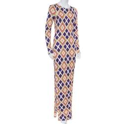 Pre Owned Kenzo Multicolor Printed Knit Slit Detail Maxi Dress M