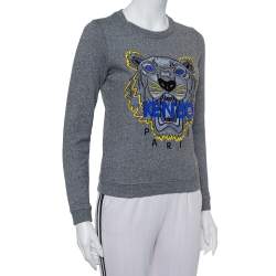 Pre Owned سويتر كينزو رقبة مستديرة مطرز نمر قطن رصاصي مقاس صغير (سمول)