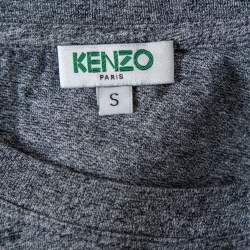 Pre Owned تي شيرت كينزو قطن رصاصي نقشة النمر مطبوعة برقبة مستديرة مقاس صغير - سمول