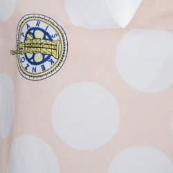 Pre Owned Kenzo Beige Polka Dot Logo Printed Cotton V-Neck Top S