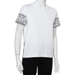 Pre Owned Kenzo White Cotton Logo Printed Sleeve Crewneck T-Shirt M