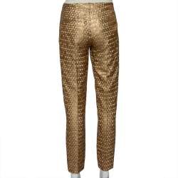 مملوكة مسبقًا بنطلون كينزو ذهبي مزركش حواف متباينة أرجل ضيقة مقاس صغير - سمول
