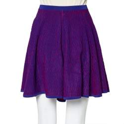 Pre Owned Kenzo Purple & Red Textured Knit Flared Mini Skirt S