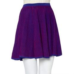 Pre Owned Kenzo Purple & Red Textured Knit Flared Mini Skirt S