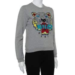 Pre Owned سويت شيرت كينزو قطن مطرز شعار النمر رقبة مستديرة مقاس متوسط - ميديوم