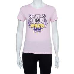 Pre Owned تي شيرت كينزو رقبة مستديرة قطن طباعة نمر وردي مقاس صغير