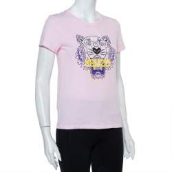 Pre Owned تي شيرت كينزو رقبة مستديرة قطن طباعة نمر وردي مقاس صغير