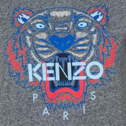 Pre Owned Kenzo Grey Tiger Printed Cotton Crewneck T-Shirt S