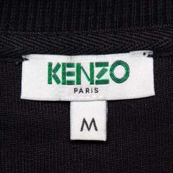 Pre Owned Kenzo Black Logo Tiger Printed Cotton Embroidery Detail Crewneck Sweater Dress M