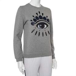 مملوكة مسبقًا سويتشيرت كينزو رقبة مستديرة قطن مطرز عين رمادي مقاس صغير