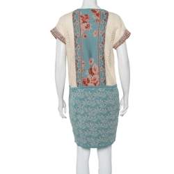Pre Owned Kenzo Blue Floral Jacquard Knit & Pointelle Paneled Oversized Dress S