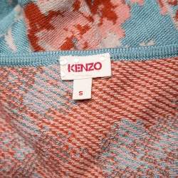Pre Owned Kenzo Blue Floral Jacquard Knit & Pointelle Paneled Oversized Dress S