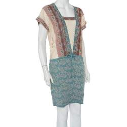 Pre Owned Kenzo Blue Floral Jacquard Knit & Pointelle Paneled Oversized Dress S