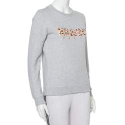 Pre Owned Kenzo Grey Floral Logo Embroidered Cotton Crewneck Sweatshirt S